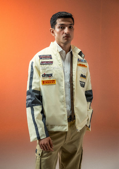 Evo Unisex Apex Racer Beige & Grey Racer Jacket