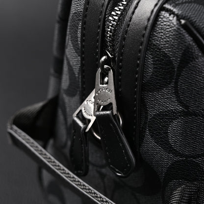 Coach Signature Duffel Bag – Black Monogram Canvas with Leather Trim